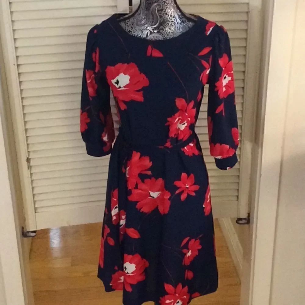 Vintage Blair Made USA floral Poly belted dress 6P